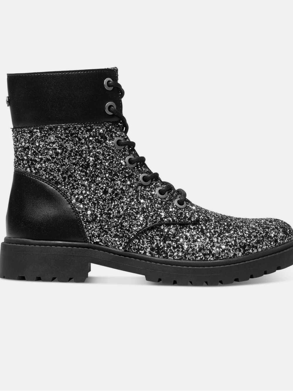 Michael Kors MK Alistair Glitter Black Lug sole combat boots